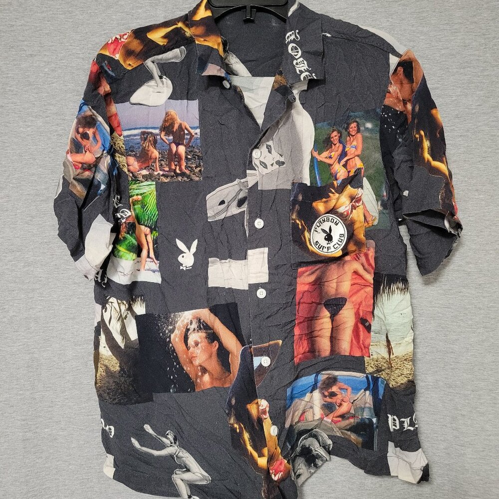 Men's Playboy Surf Club x PACSUN Pinup Girl Graphic Button Down Shirt size Small